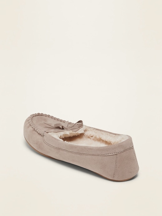 Image number 4 showing, Faux-Suede Faux Fur-Lined Moccasin Slippers for Women