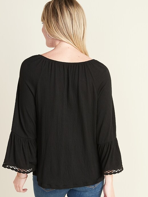 Image number 2 showing, Textured-Jersey Bell-Sleeve Tie-Neck Top for Women