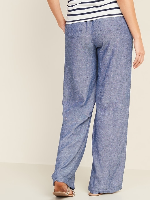 View large product image 2 of 3. Maternity Rollover-Waist Linen-Blend Pants