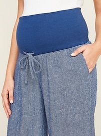 View large product image 3 of 3. Maternity Rollover-Waist Linen-Blend Pants
