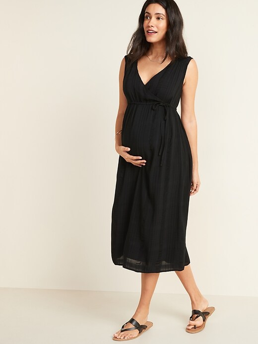 View large product image 1 of 1. Maternity Sleeveless Waist-Defined Side-Tie Midi Dress