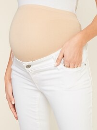 View large product image 3 of 3. Maternity Premium Full-Panel Rockstar Super Skinny White Jeans