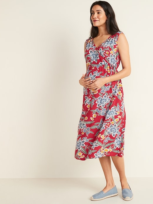 Image number 1 showing, Maternity Waist-Defined Floral-Print Dress