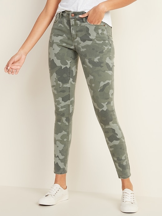 Image number 1 showing, Mid-Rise Camo-Print Rockstar Super Skinny Jeans for Women    