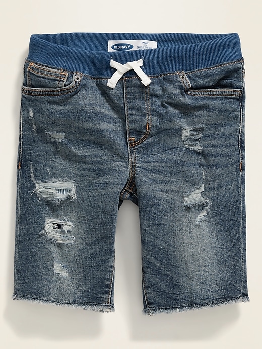 View large product image 1 of 3. Karate Rib-Knit Waist Distressed Built-In Flex Max Jean Shorts for Boys