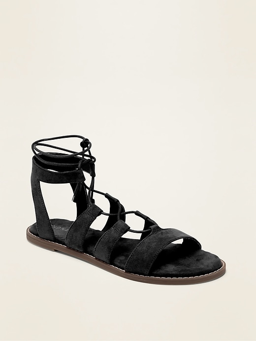 View large product image 1 of 1. Faux-Suede Lace-Up Gladiator Sandals