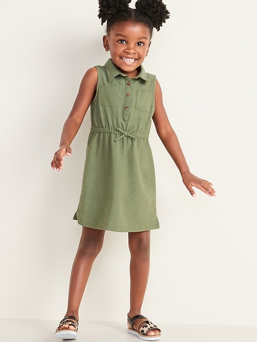View large product image 1 of 3. Cinched-Waist Sleeveless Shirt Dress for Toddler Girls