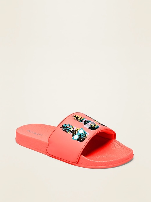 Old Navy Graphic Faux-Leather Pool Slides for Girls. 1