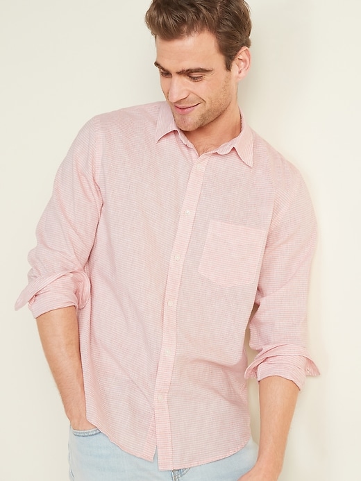 View large product image 1 of 1. Regular-Fit Linen-Blend Long-Sleeve Shirt