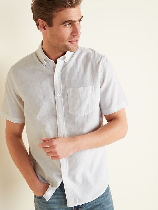 Old Navy Relaxed-Fit Linen-Blend Short-Sleeve Shirt for Men. 1