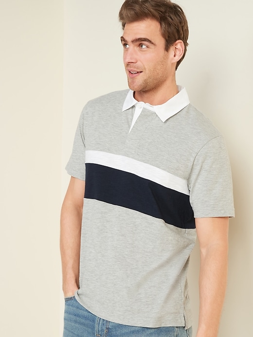 View large product image 1 of 3. Slub-Knit Color-Blocked Short-Sleeve Rugby Polo