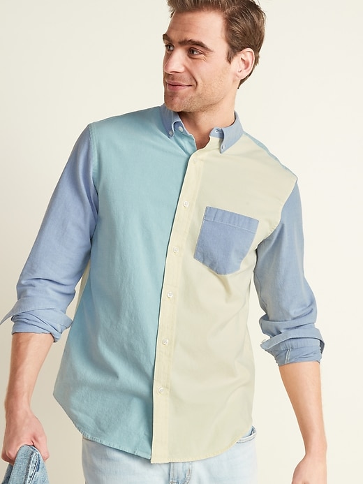 View large product image 1 of 2. Regular-Fit Built-In Flex Color-Blocked Everyday Oxford Shirt