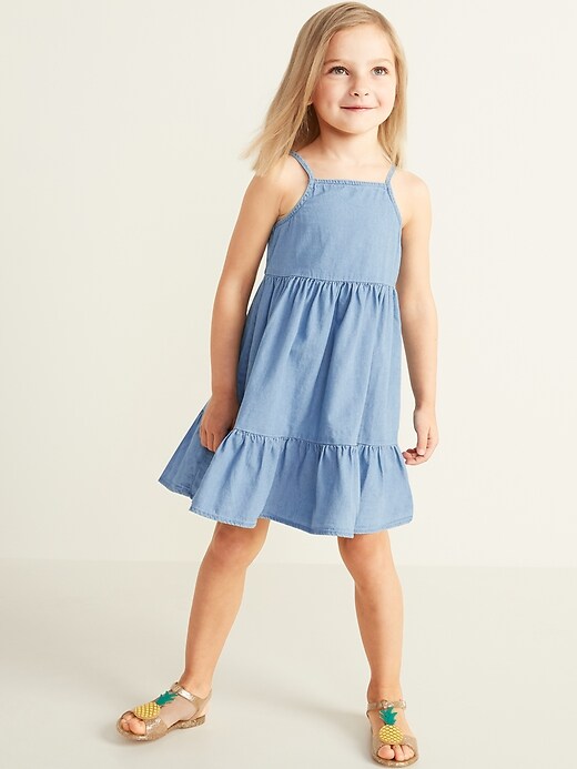 View large product image 1 of 3. Chambray Tiered Cami Dress for Toddler Girls