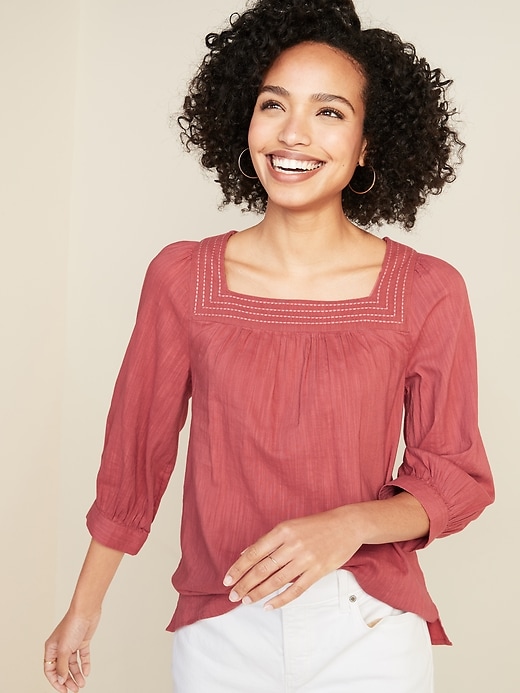 Image number 1 showing, Relaxed Square-Neck Top for Women