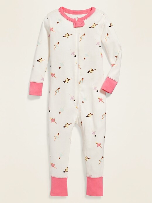 View large product image 1 of 1. Ballerina-Print Pajama One-Piece for Toddler & Baby