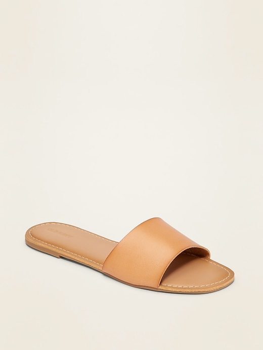 View large product image 1 of 1. Faux-Leather Slide Sandals