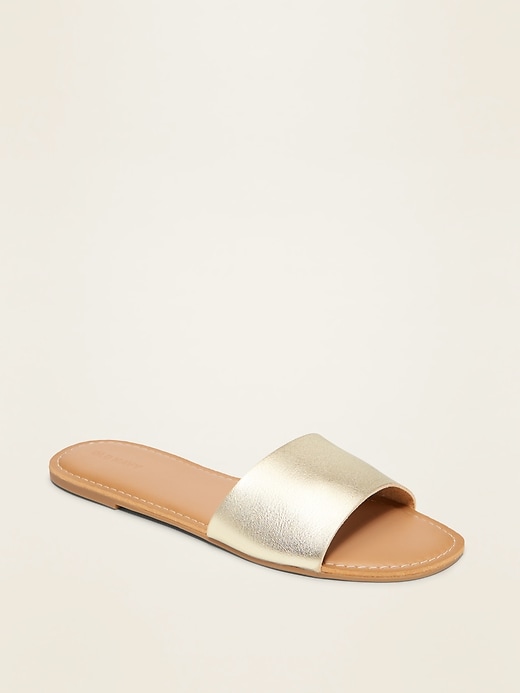 View large product image 1 of 1. Faux-Leather Slide Sandals