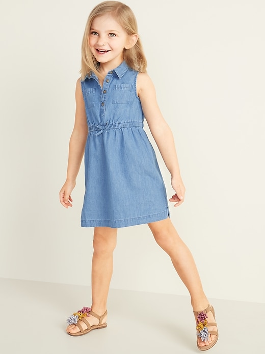 View large product image 1 of 3. Sleeveless Chambray Shirt Dress for Toddler Girls