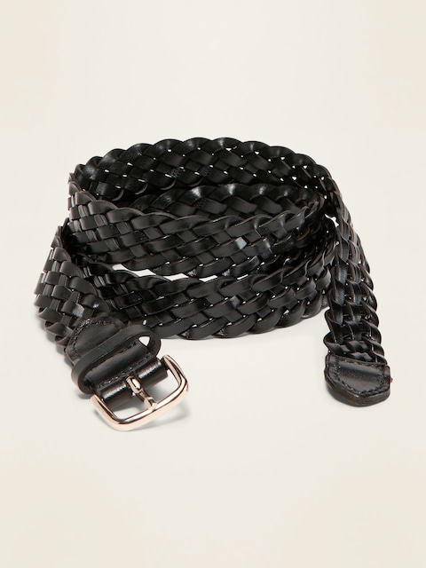Braided Faux-Leather Belt For Women (1") - Blackjack