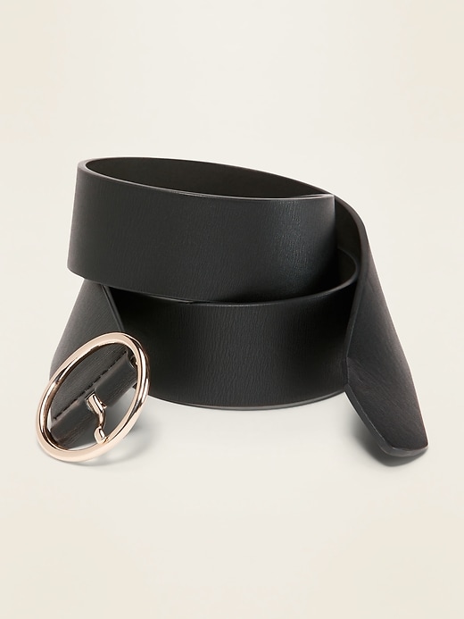 View large product image 1 of 1. Wide Ring-Buckle Faux-Leather Belt For Women (1 1/2")