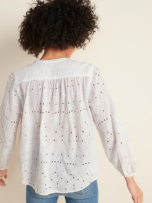 Image number 2 showing, Oversized Embroidered Eyelet Button-Front Blouse