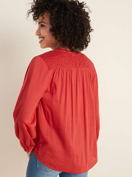 Image number 2 showing, Oversized Smocked-Yoke Shirt for Women