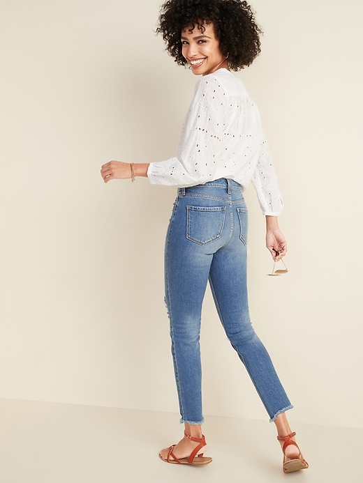 Image number 2 showing, High-Waisted Power Slim Straight Raw-Edge Jeans for Women