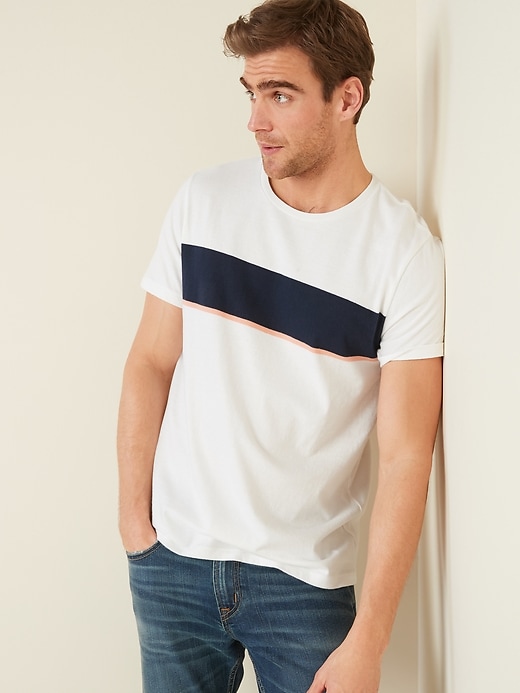View large product image 1 of 3. Soft-Washed Chest-Stripe Crew-Neck Tee