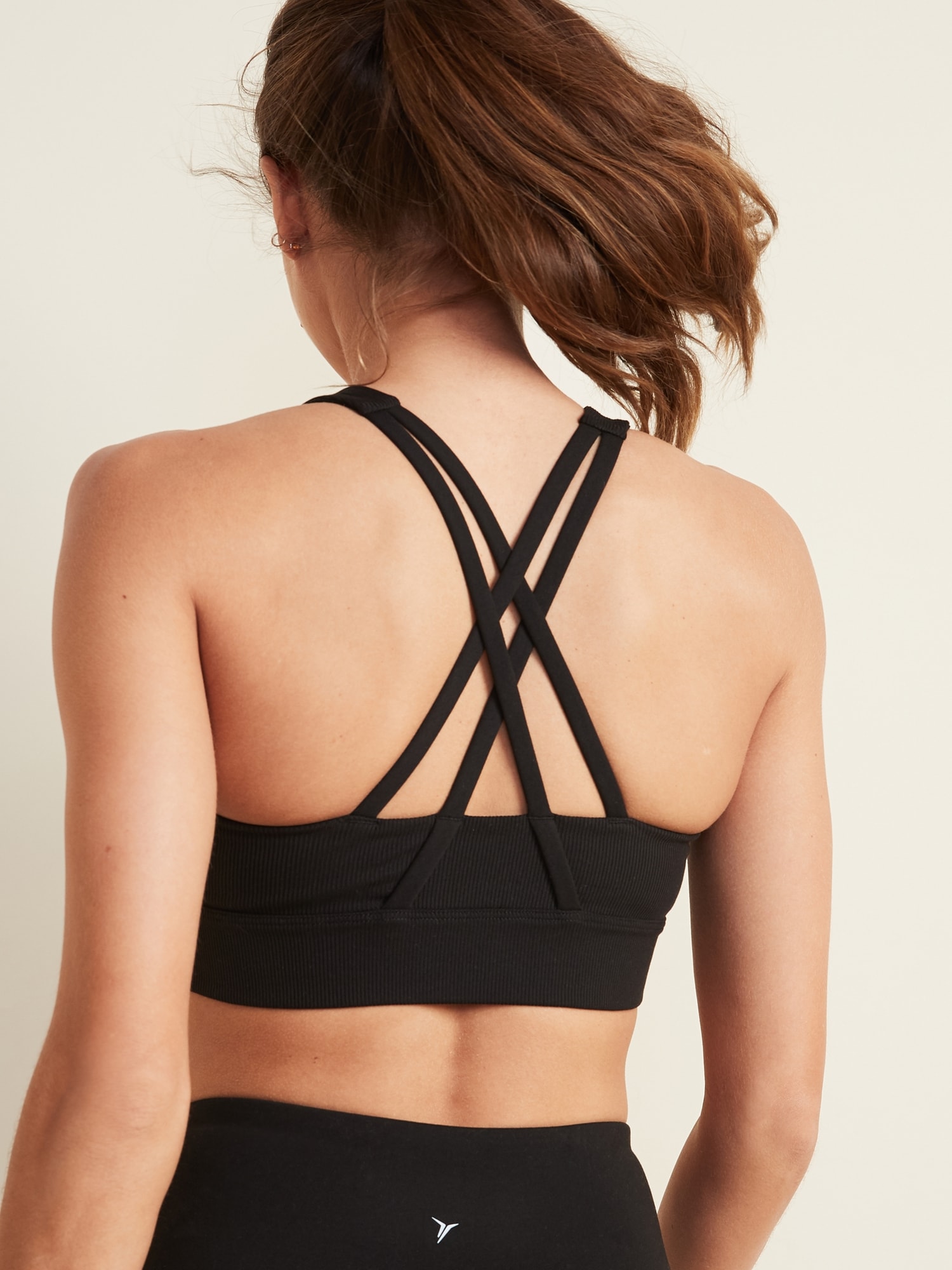 Medium Support Rib-Knit Strappy Long-Line Sports Bra for Women