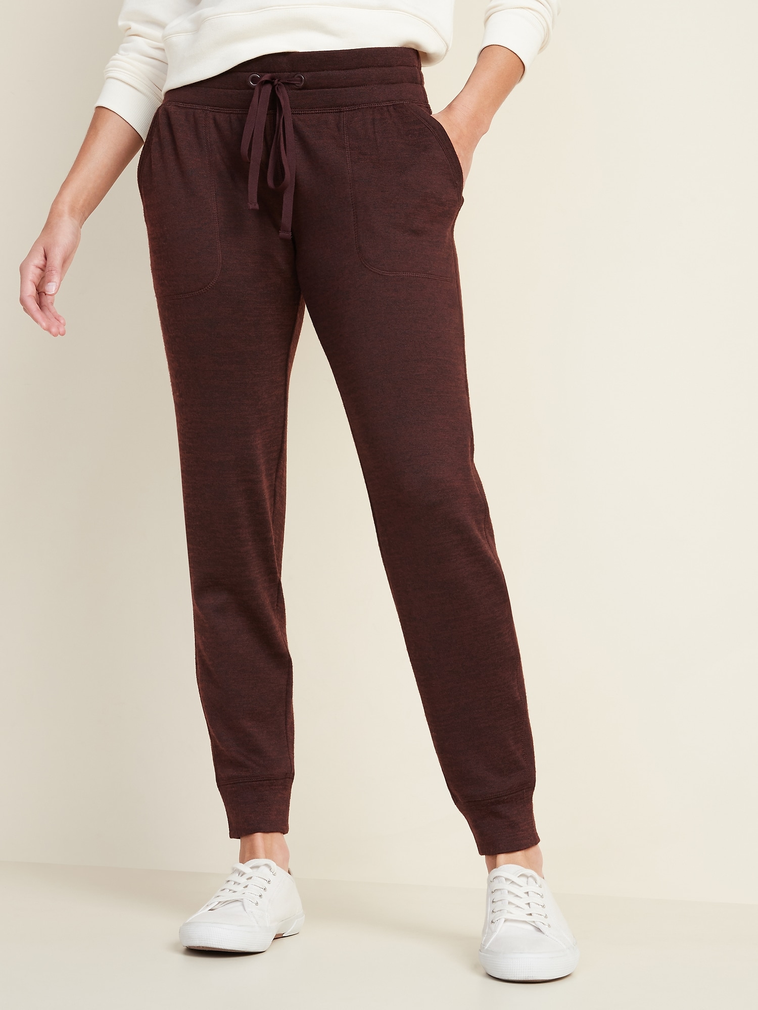 Mid-Rise Sweater-Knit Street Jogger Sweatpants for Women