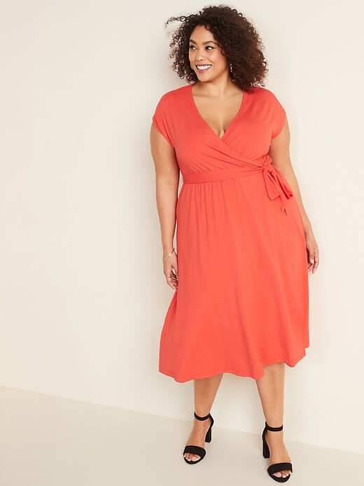 View large product image 1 of 1. Fit & Flare Wrap-Front Plus-Size Tie-Belt Midi Dress