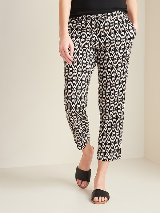 View large product image 1 of 1. Mid-Rise Cropped Linen-Blend Pants for Women