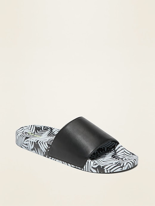View large product image 1 of 1. Faux-Leather Pool Slide Sandals