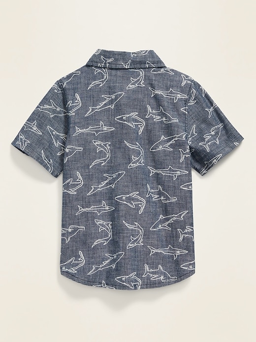 View large product image 2 of 2. Shark-Print Chambray Shirt for Toddler Boys