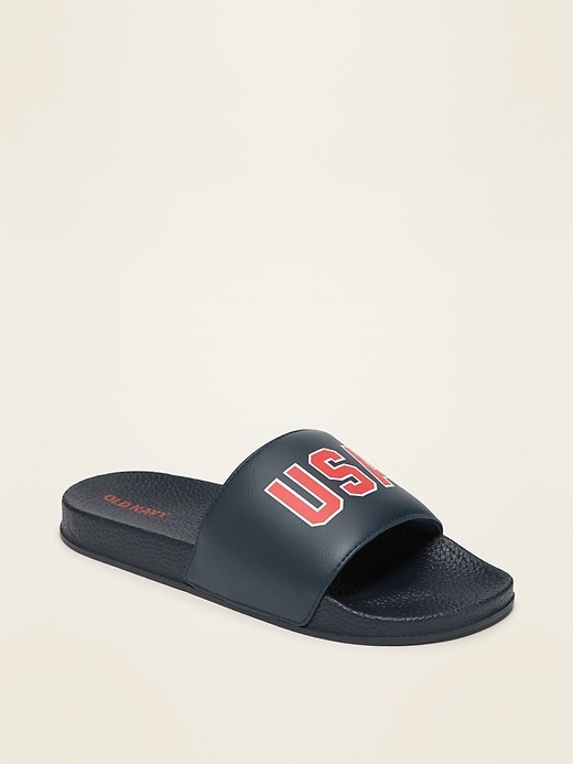 View large product image 1 of 3. Faux-Leather Pool Slide Sandals For Boys