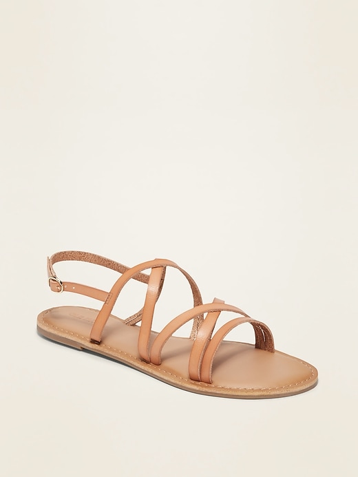Image number 1 showing, Strappy Faux-Leather Slingback Sandals