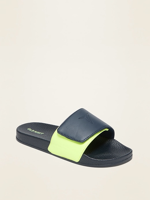 View large product image 1 of 3. Faux-Leather Secure-Close Slide Sandals For Boys