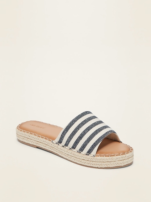 View large product image 1 of 1. Striped Espadrille Slide Sandals