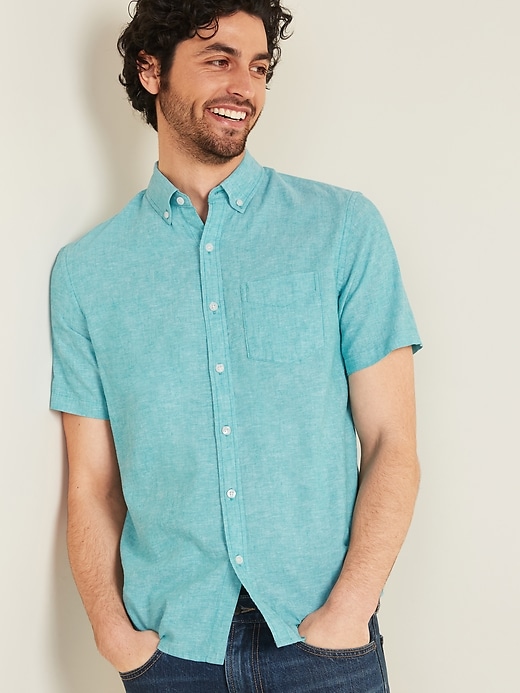 View large product image 1 of 1. Relaxed-Fit Linen-Blend Short-Sleeve Shirt