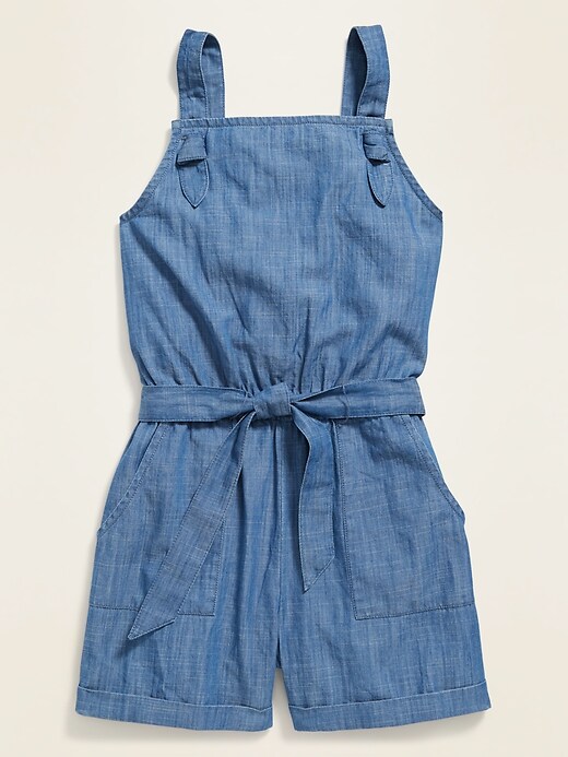 Chambray Utility Romper for Girls | Old Navy