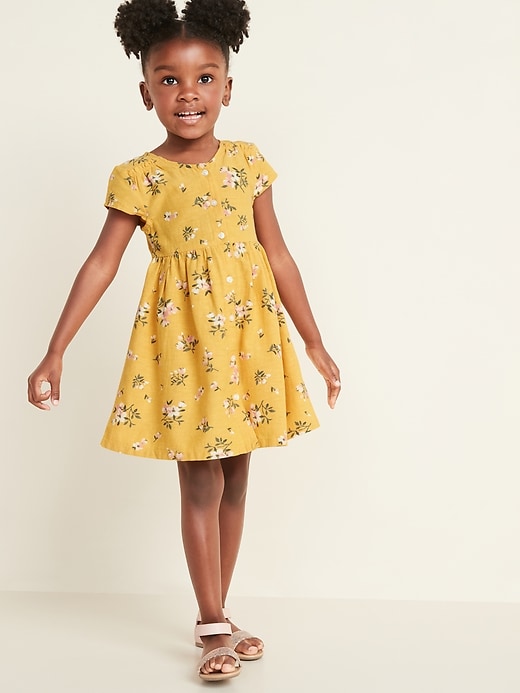View large product image 1 of 3. Floral-Print Button-Front Fit & Flare Dress for Toddler Girls
