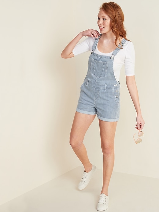 Old Navy Railroad Stripe Jean Shortalls For Women 552769002000