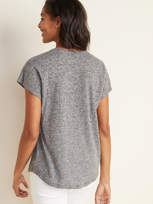 Image number 2 showing, Loose Linen-Blend Jersey Henley Top for Women