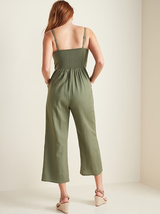 Image number 2 showing, Button-Front Linen-Blend Cami Jumpsuit