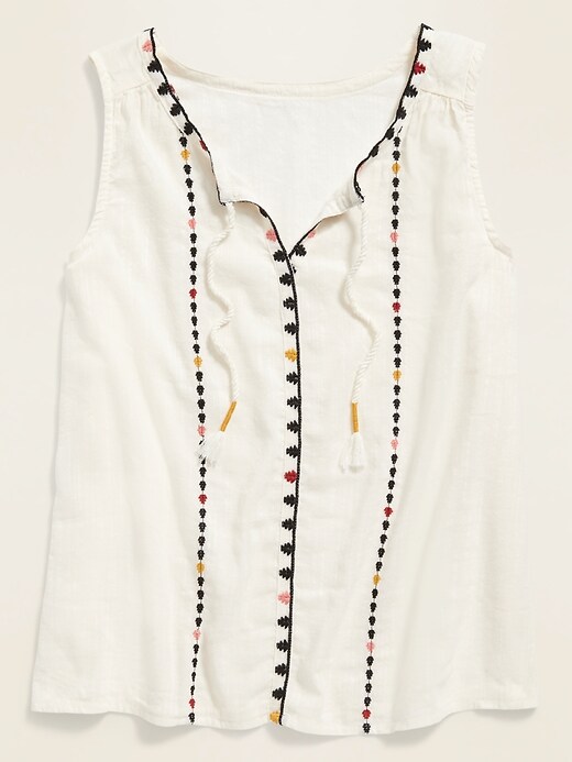 View large product image 1 of 2. Sleeveless Embroidered Tassel-Tie Top for Girls