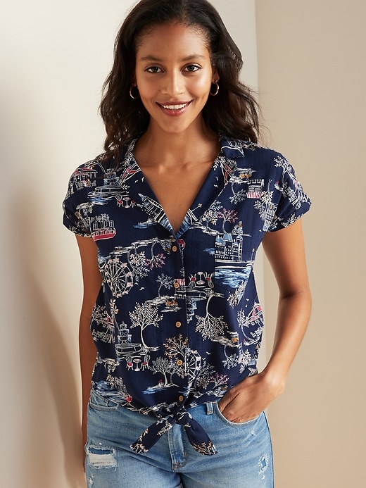 Printed Tie-Hem Resort Shirt for Women | Old Navy