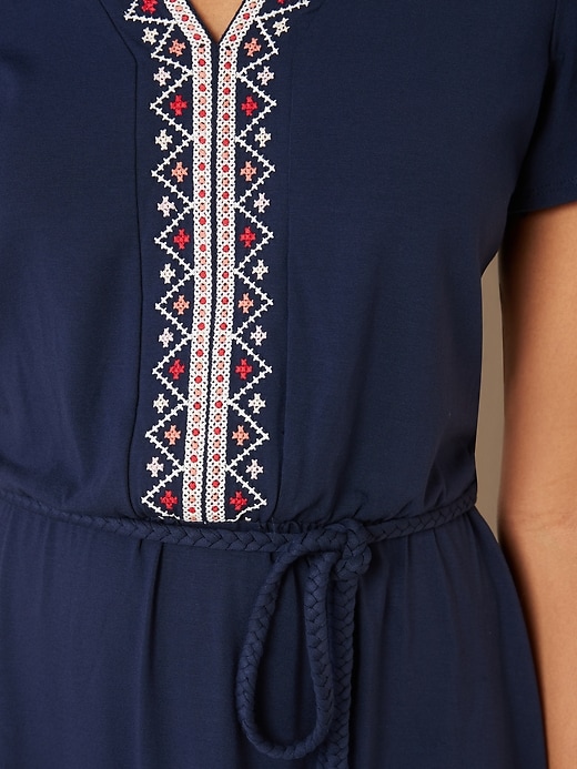 Image number 4 showing, Waist-Defined Embroidered Tie-Belt Jersey Dress for Women