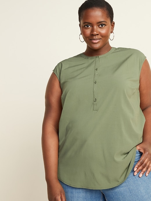 View large product image 1 of 1. Banded-Collar No-Peek Plus-Size Sleeveless Stretch Tunic