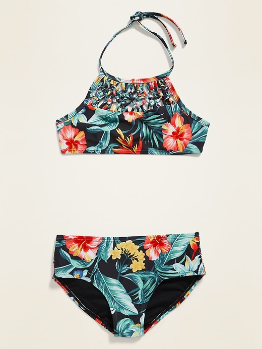 View large product image 2 of 2. Macrame Halter Bikini Swim Set for Girls