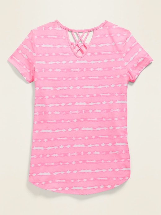 View large product image 2 of 2. Softest Tie-Dye Stripe Lattice-Back Tee for Girls
